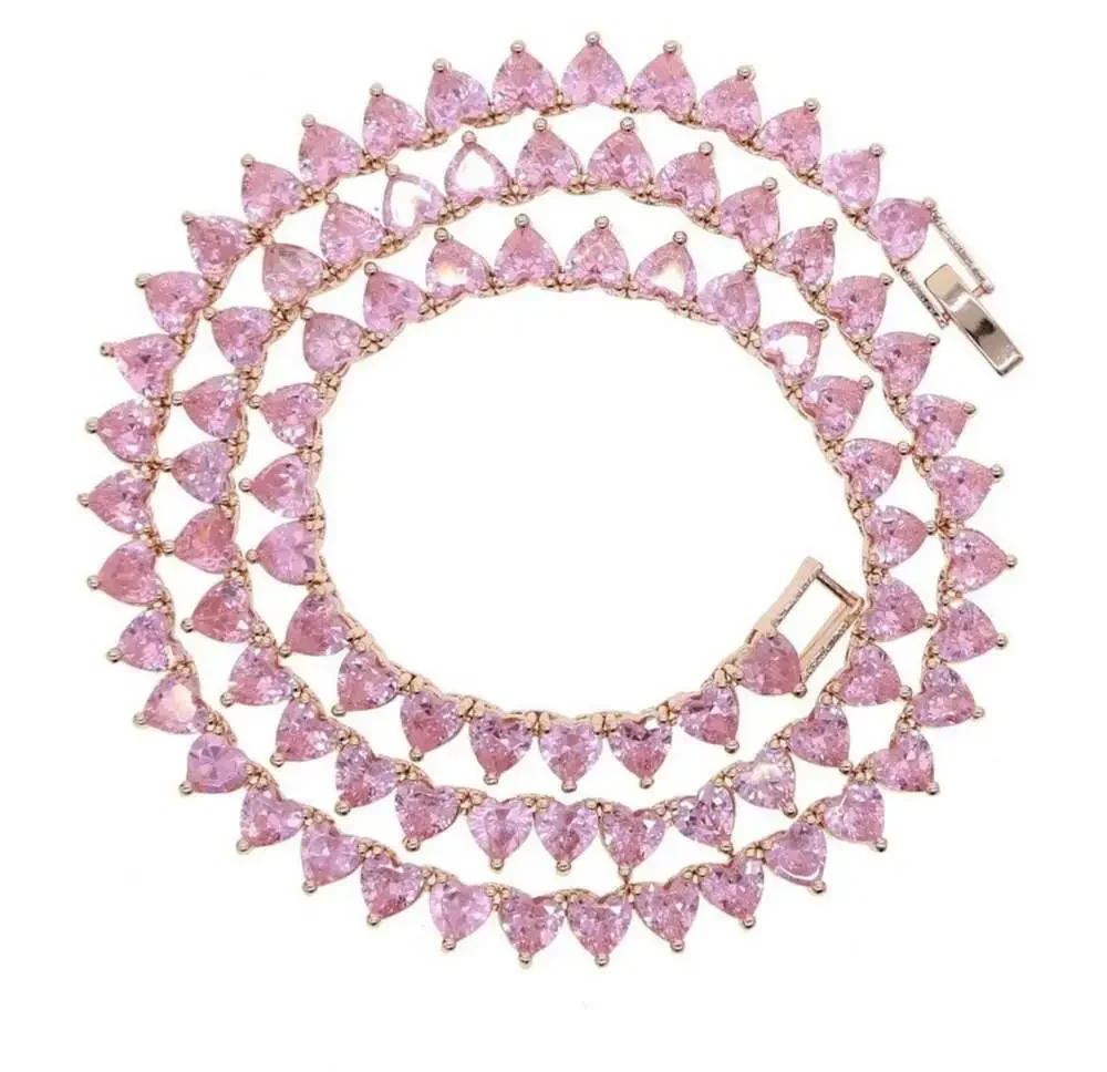 Pink heart tennis choker